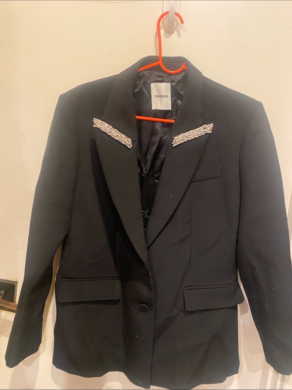 Sandro Black Blazer with Crystal-Embellished Lapels